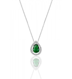 Sterling Silver Rhodium Root Emerald Stone Drop Model Necklace