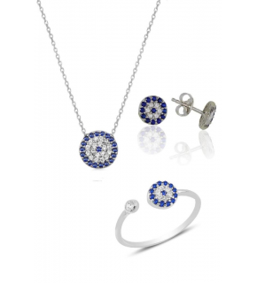 Silver Rhodium Evil Eye Model Triple Set