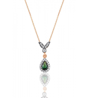 Sterling Silver Rose Root Emerald Stone Drop Necklace