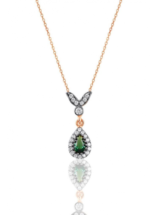 Sterling Silver Rose Root Emerald Stone Drop Necklace