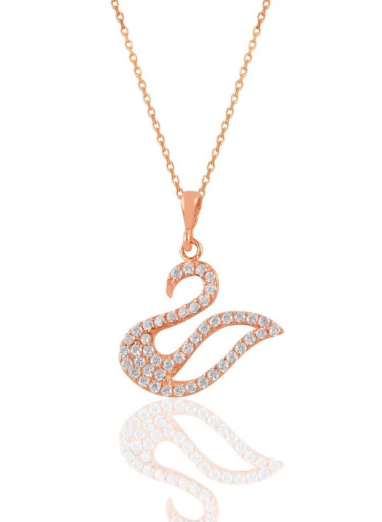 Sterling Silver Rose Zircon Stone Swan Necklace