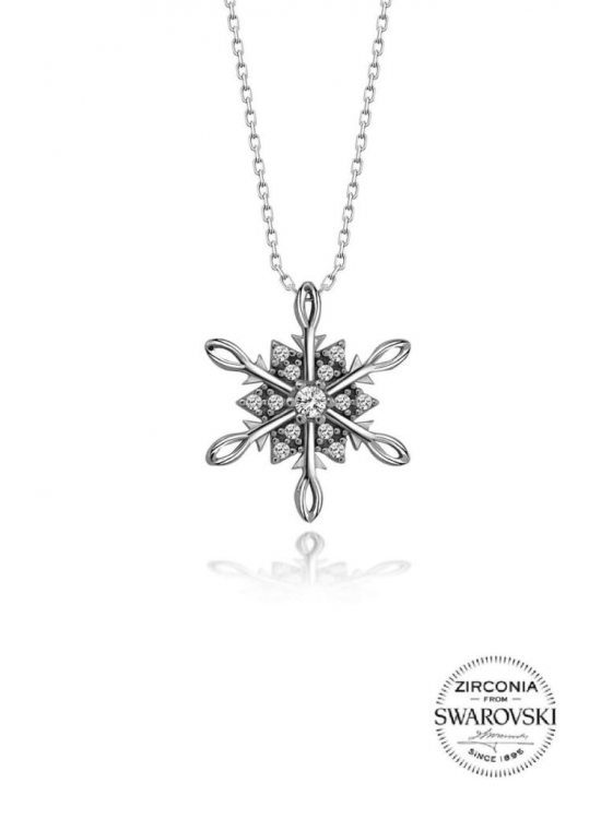 Silver Swarovski Stone Diamond Model Snowflake Necklace