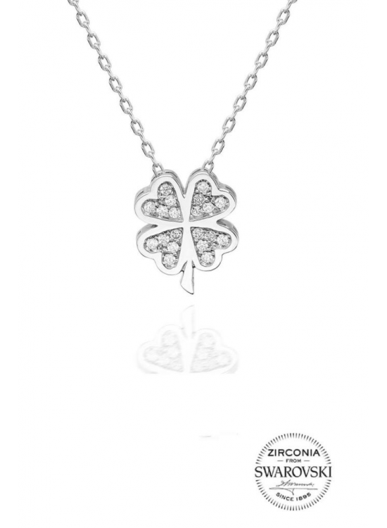 Silver Swarovski Gemstone Diamond Model Clover Necklace